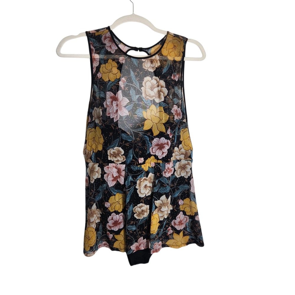 Torrid Women Size 2 Floral Mesh Overlay Swim Dress One Piece Swimsuit Black